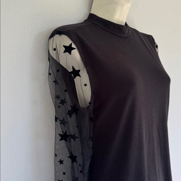 New York & Company black high neck sheer mesh star sleeve top size small - Picture 8 of 16